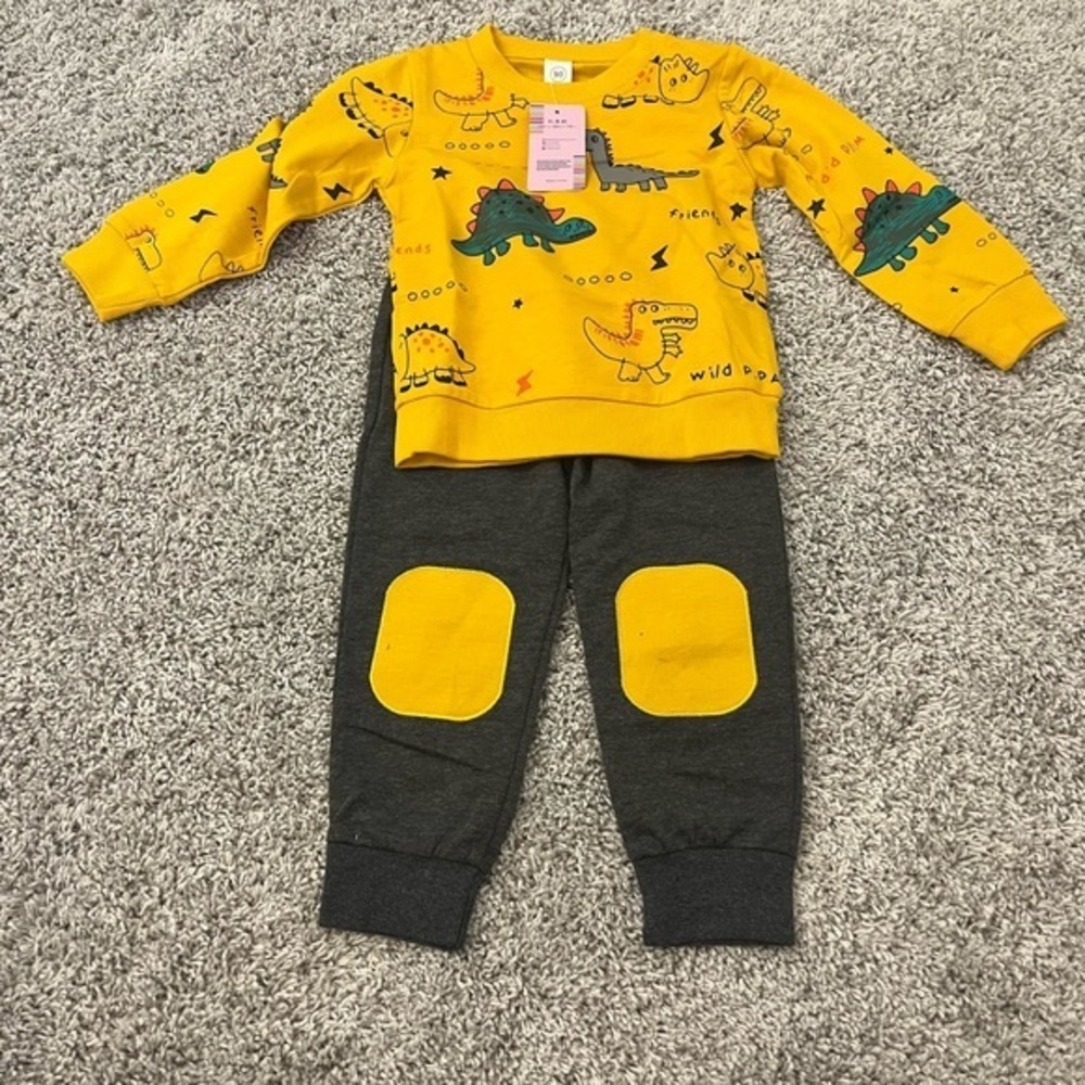 NWT - Yellow Dinosaur Sweatshirt and Gray Pants Set